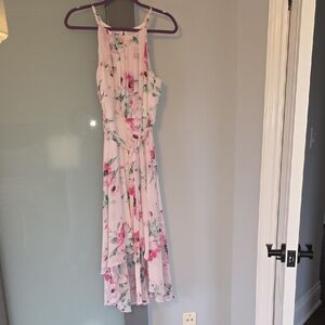 Suzy Sheir Fully Lined Floral Sleeveless Chiffon Dress With Belt Tie